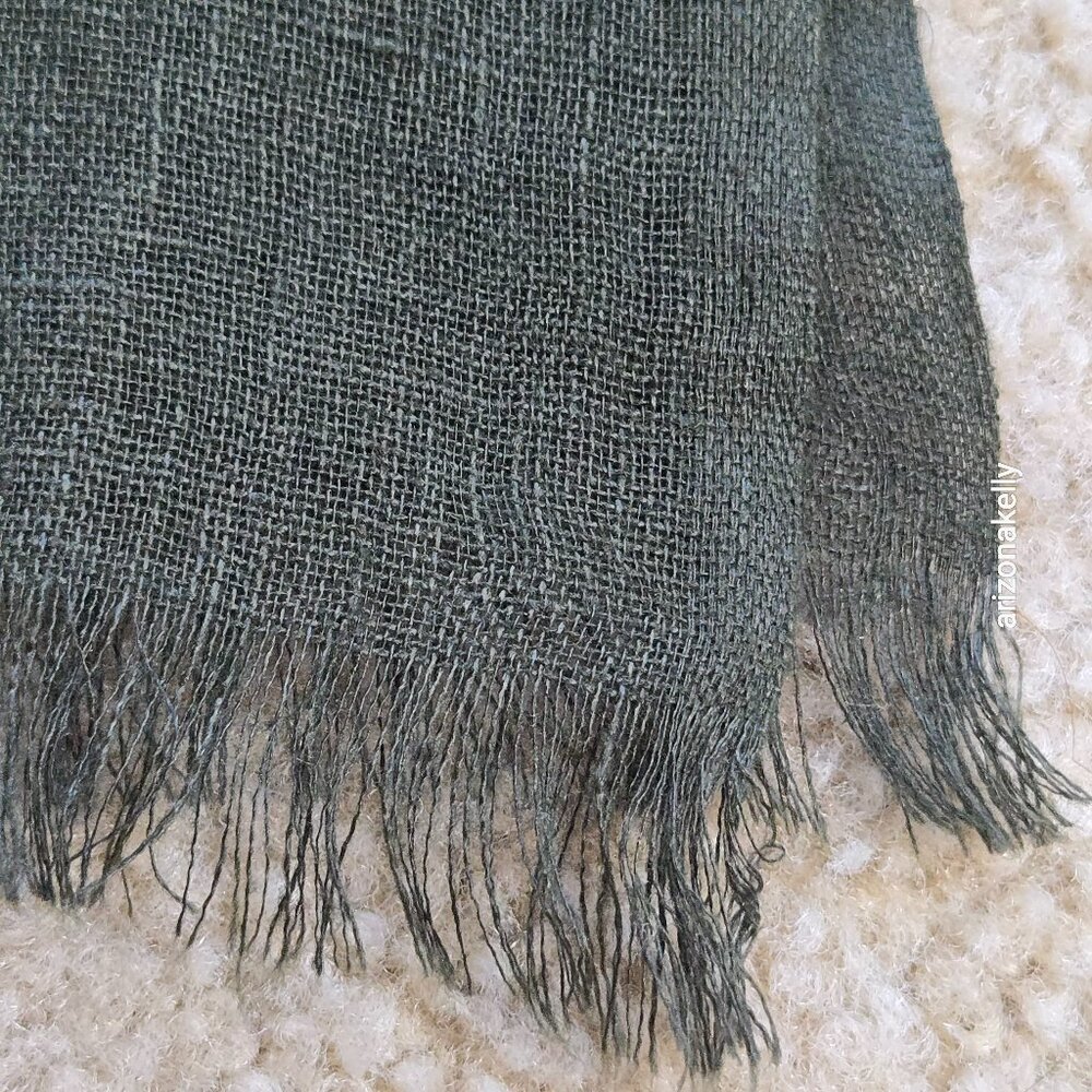 Eileen Fisher Linen Scarf Olive Green - Picture 8 of 10